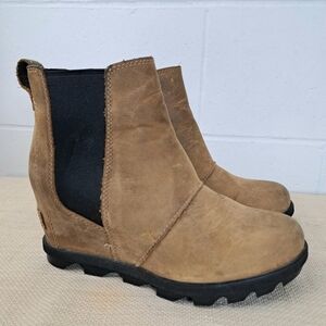 Sorel Joan Of Arctic Chelsea Wedge Boot Sz6.5 Tan Brown Leather